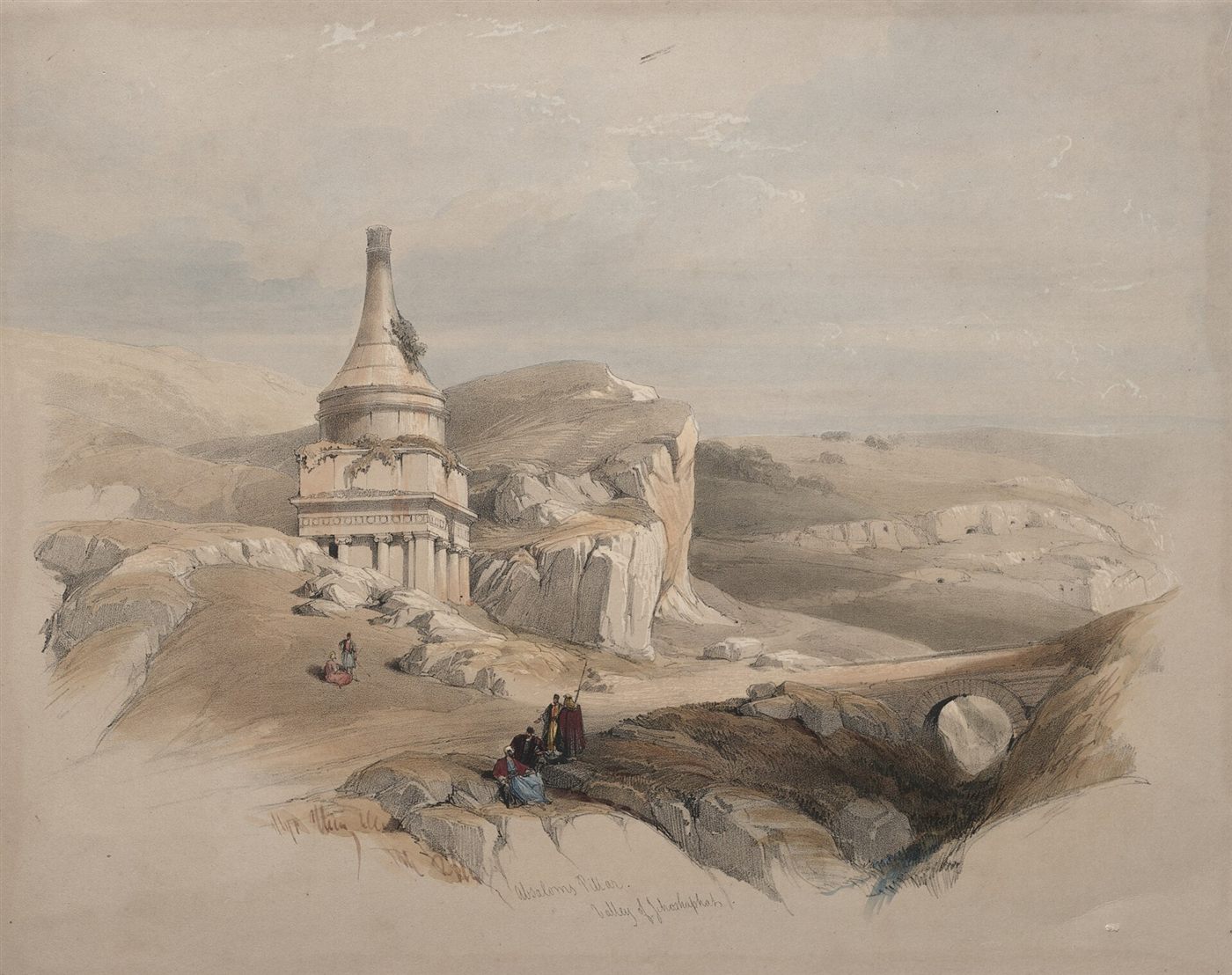 O Pilar de Absalão no vale de Josafá, litografia de David Roberts