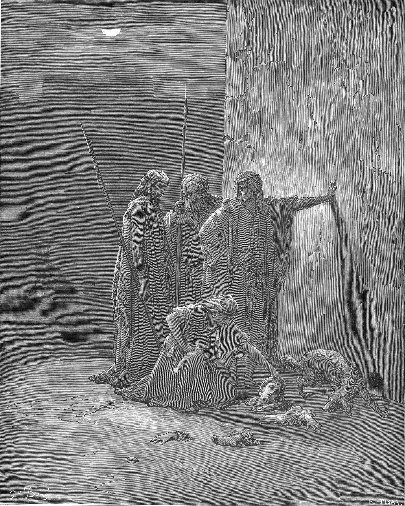 Os homens de Jeú encontram os restos de Jezabel, gravura de Gustave Doré