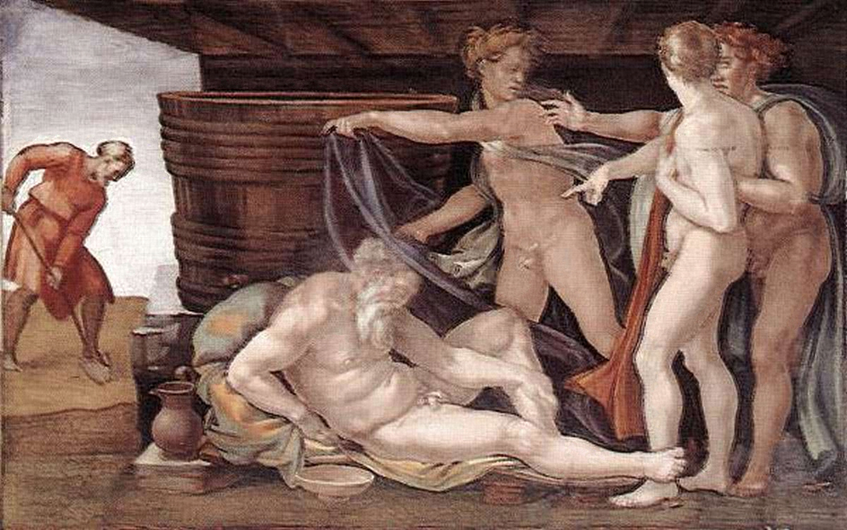 A Embriaguez de Noé, afresco de Michelangelo na Capela Sistina