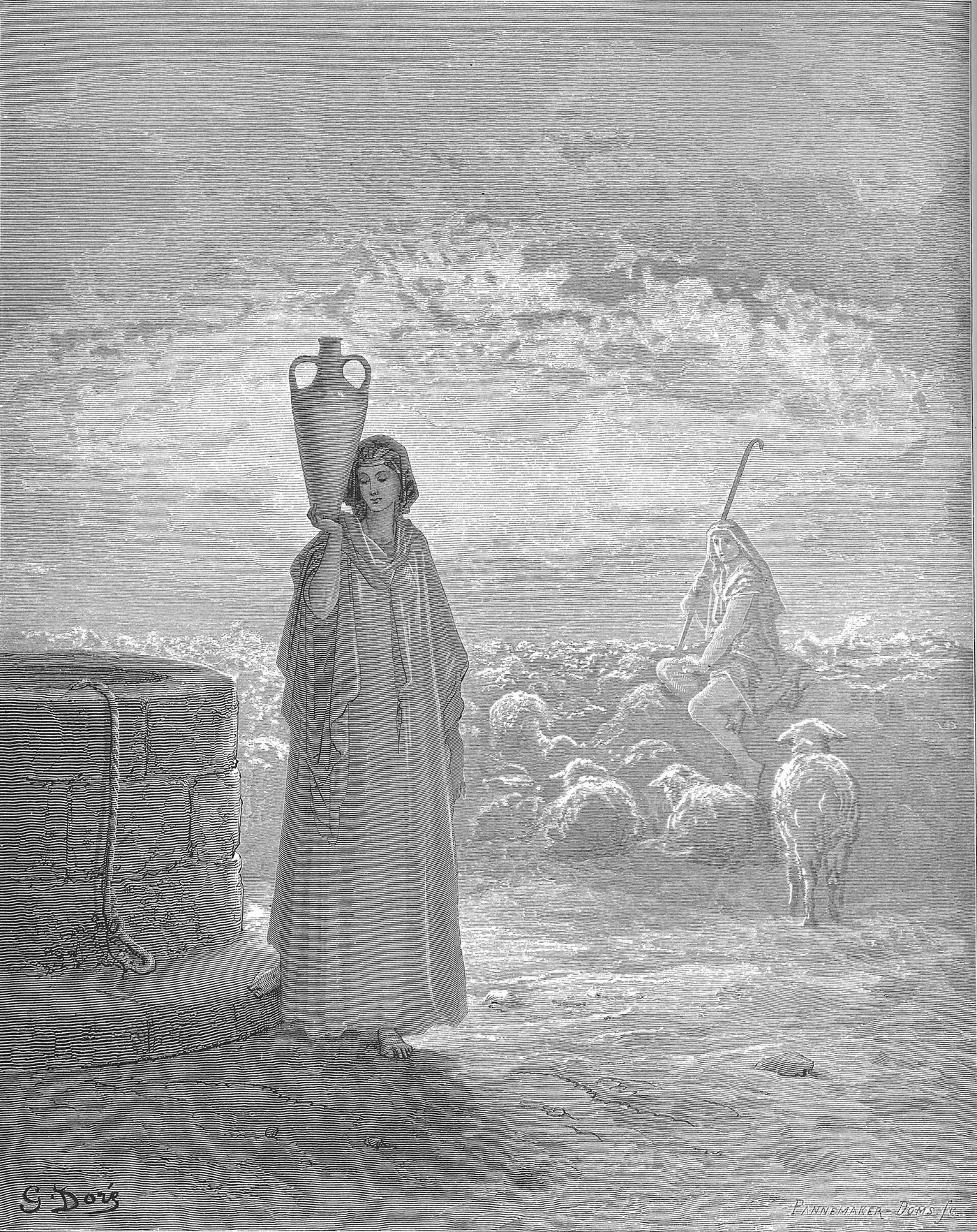Pastor cuidando do rebanho ao ar livre, gravura de Gustave Doré