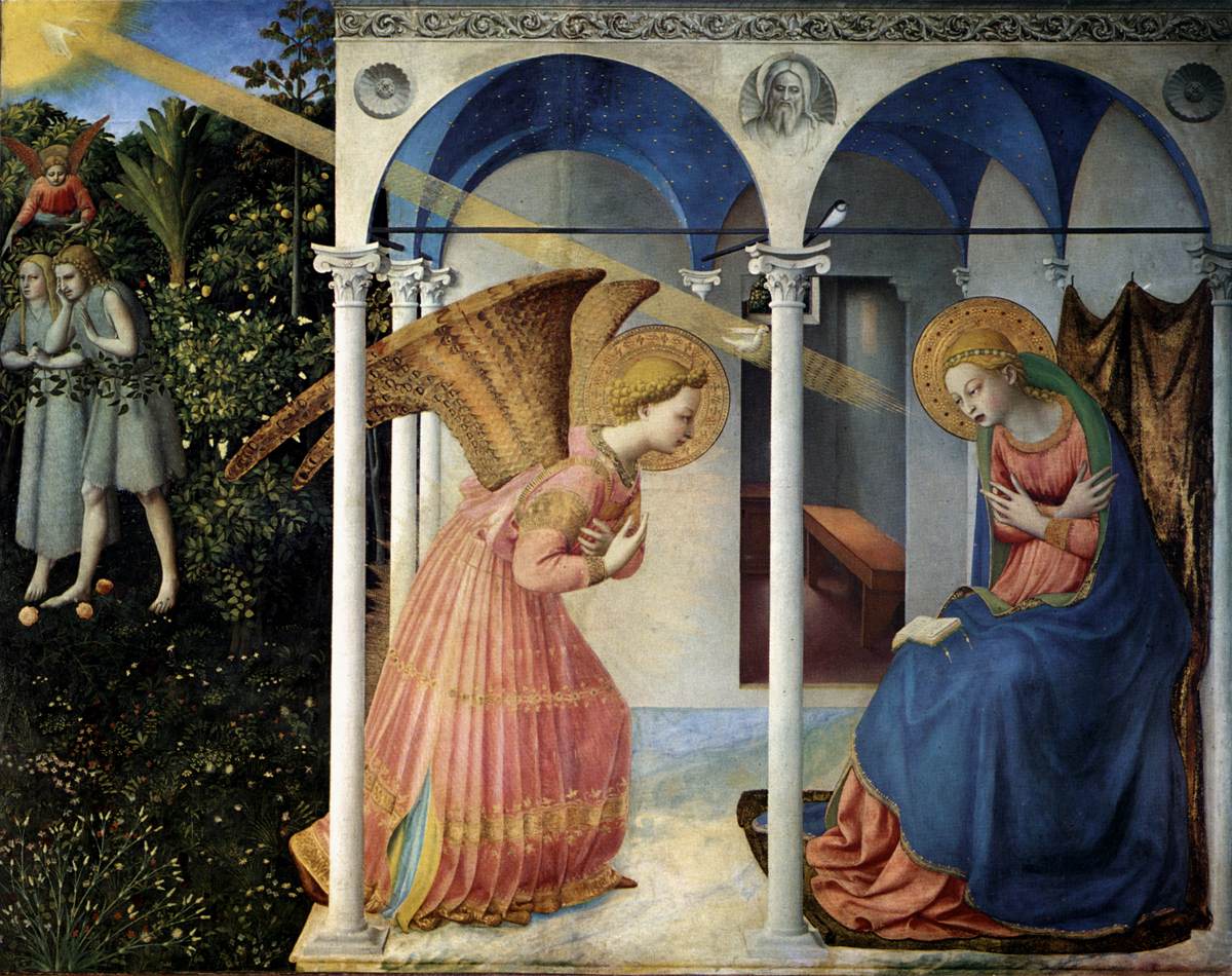 A Anunciação, por Fra Angelico — o anjo Gabriel mensageiro diante de Maria