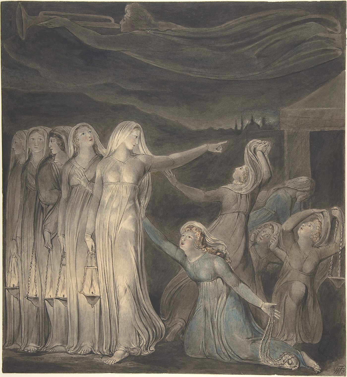 A Parábola das Virgens Prudentes e Tolas, aquarela de William Blake
