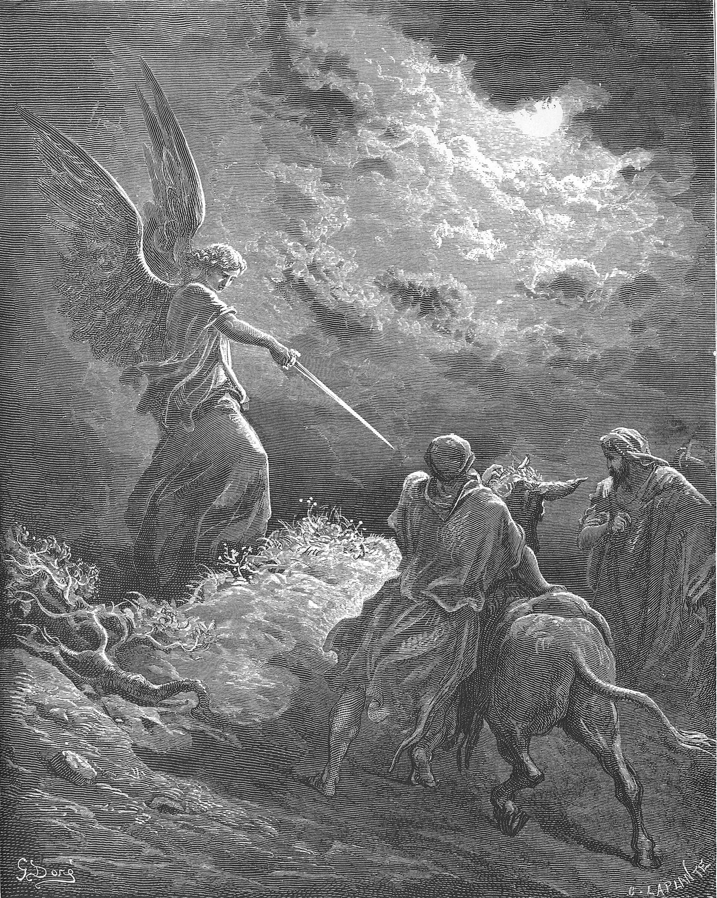 Um anjo aparece a Balaão, gravura de Gustave Doré