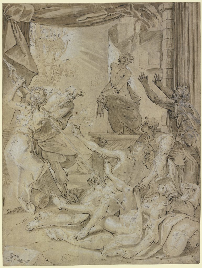 Finéias traspassa Zinri e Cosbi, desenho de Joos van Winghe
