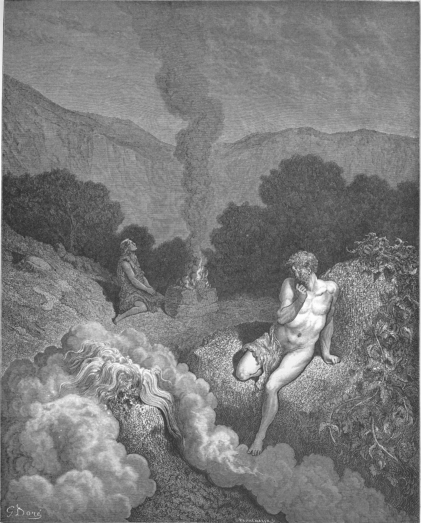 Caim e Abel oferecem seus sacrifícios, gravura de Gustave Doré
