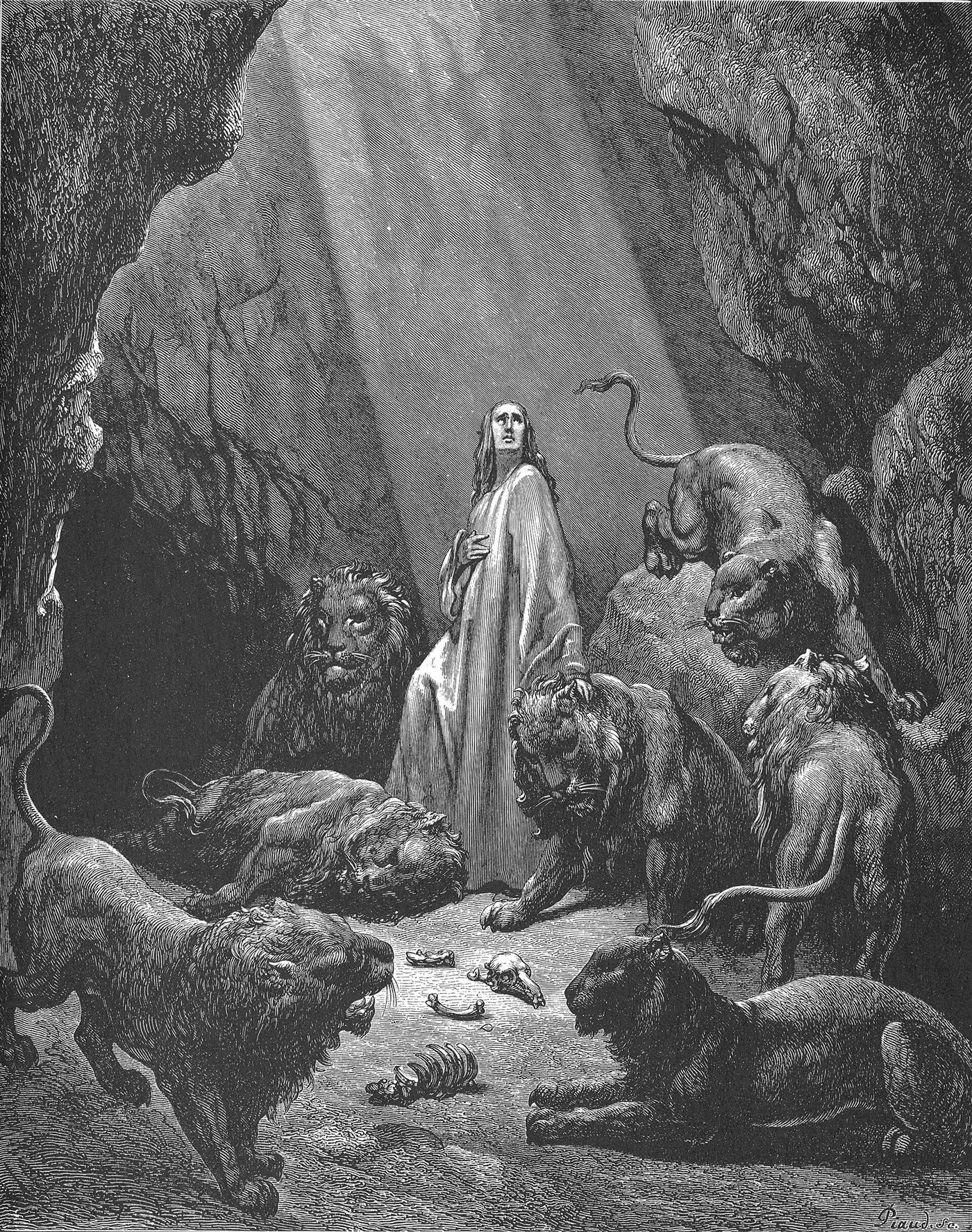 Daniel na cova dos leões, gravura de Gustave Doré