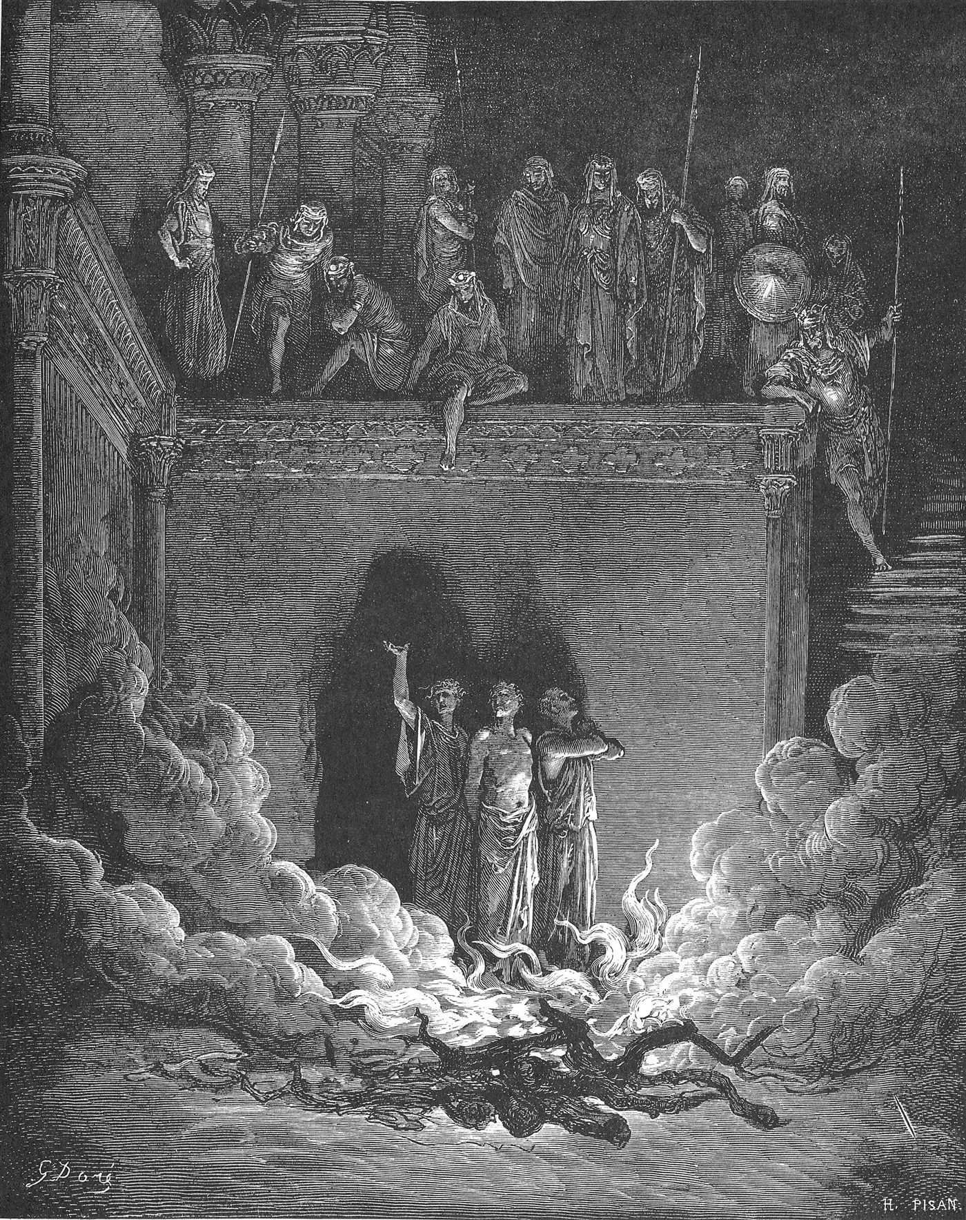 Os três hebreus na fornalha ardente, gravura de Gustave Doré