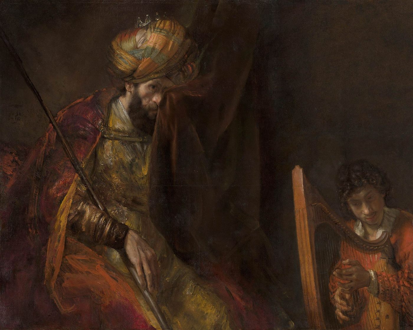 Saul e Davi, com Davi tocando a harpa, por Rembrandt