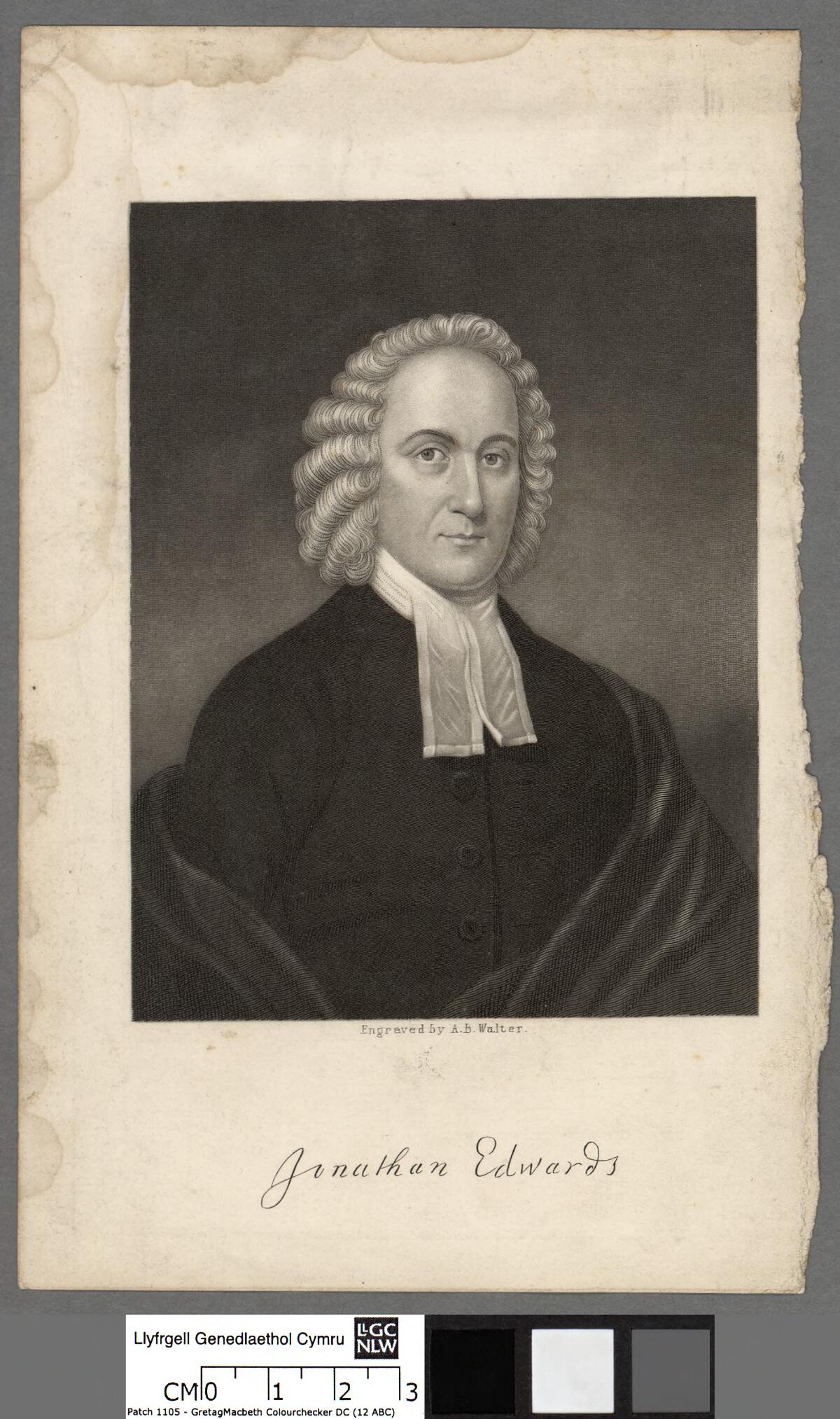 Retrato gravado de Jonathan Edwards, mezzotinto de A. B. Walter