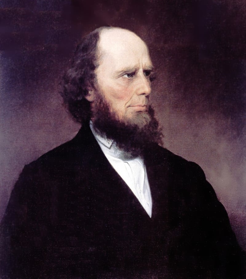 Retrato a óleo de Charles G. Finney idoso, calvo, de barba longa e casaco escuro, olhando de lado