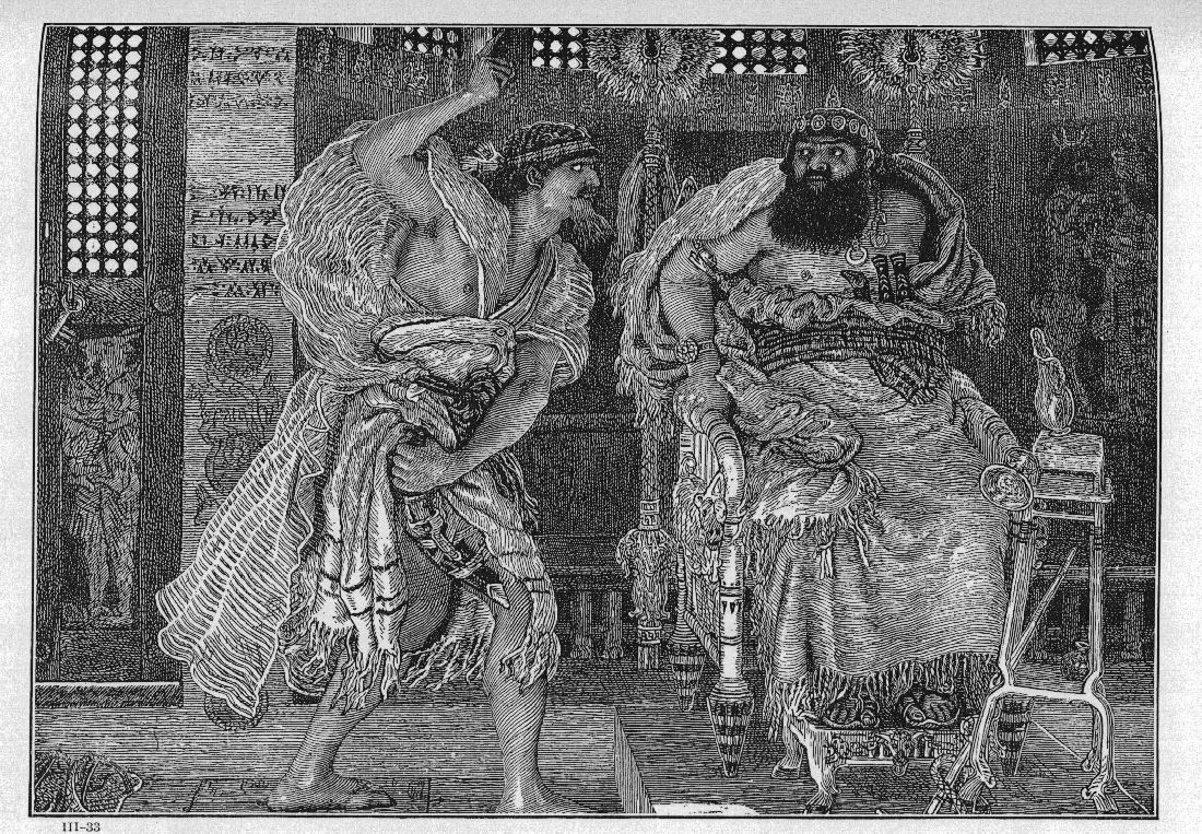 Ehud mata Eglon, ilustração de Ford Madox Brown (1908)