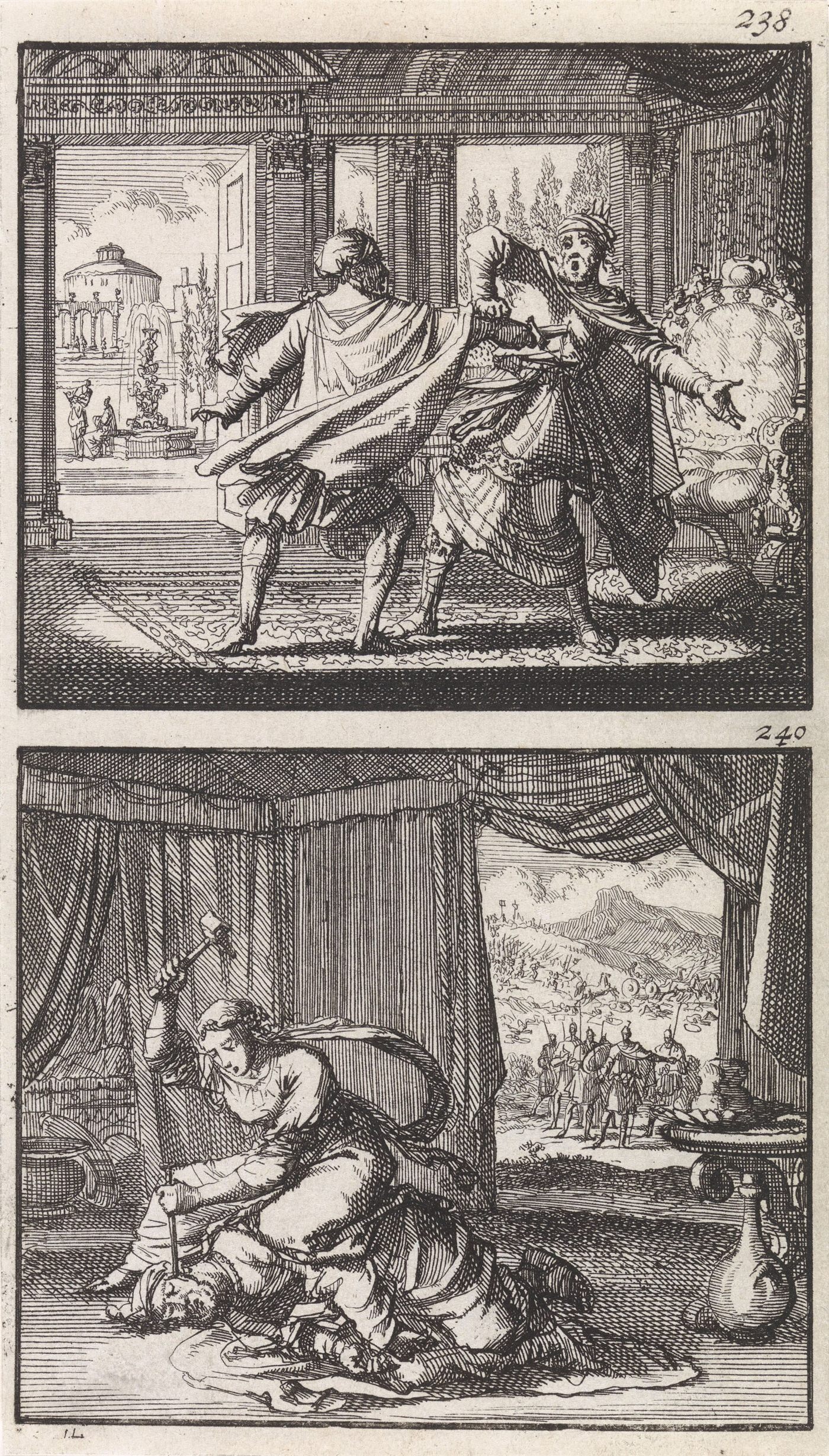 Ehud mata o rei Eglom, gravura de Jan Luyken (1698)