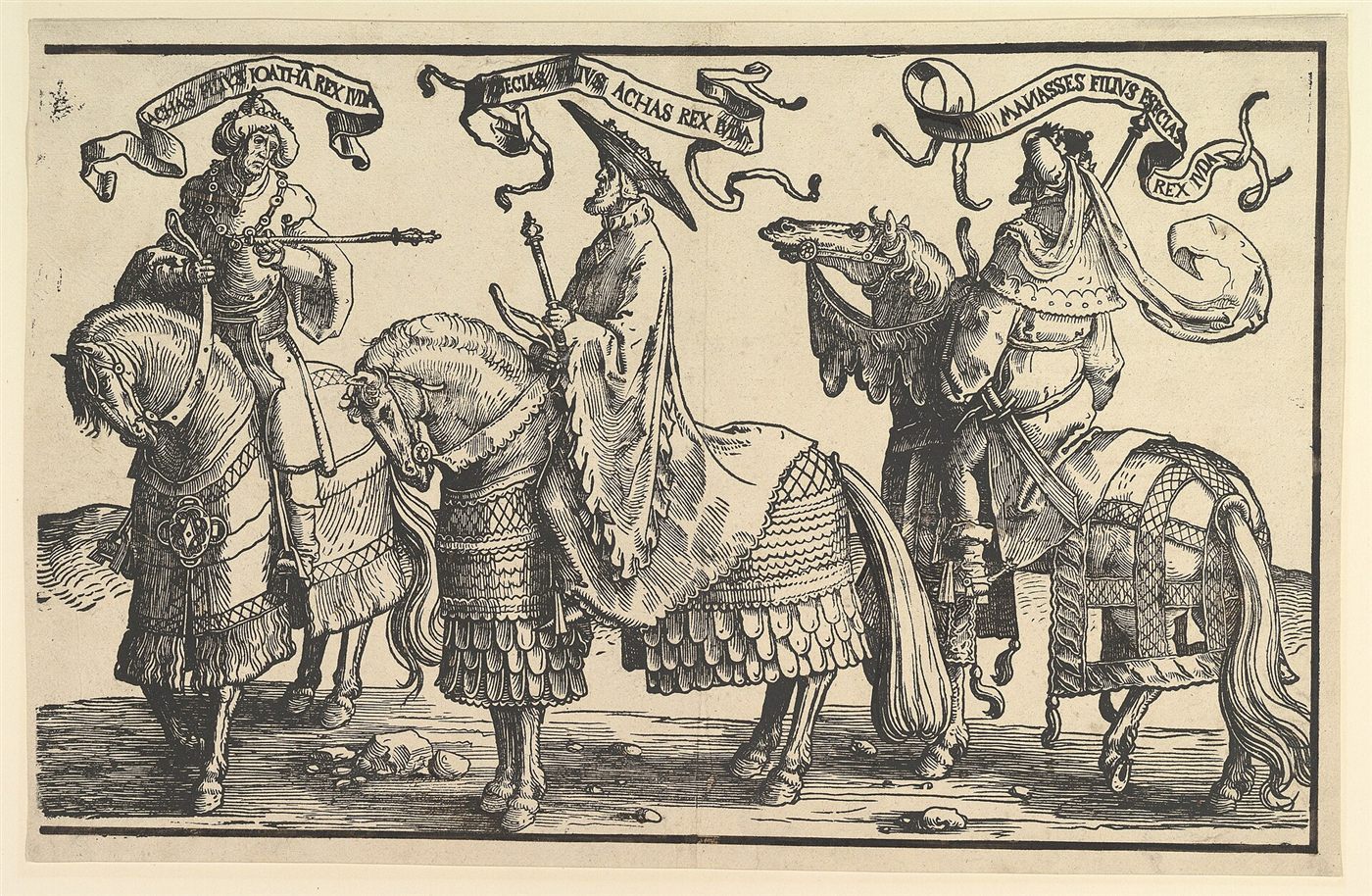Acaz, Ezequias e Manassés, gravura de Lucas van Leyden