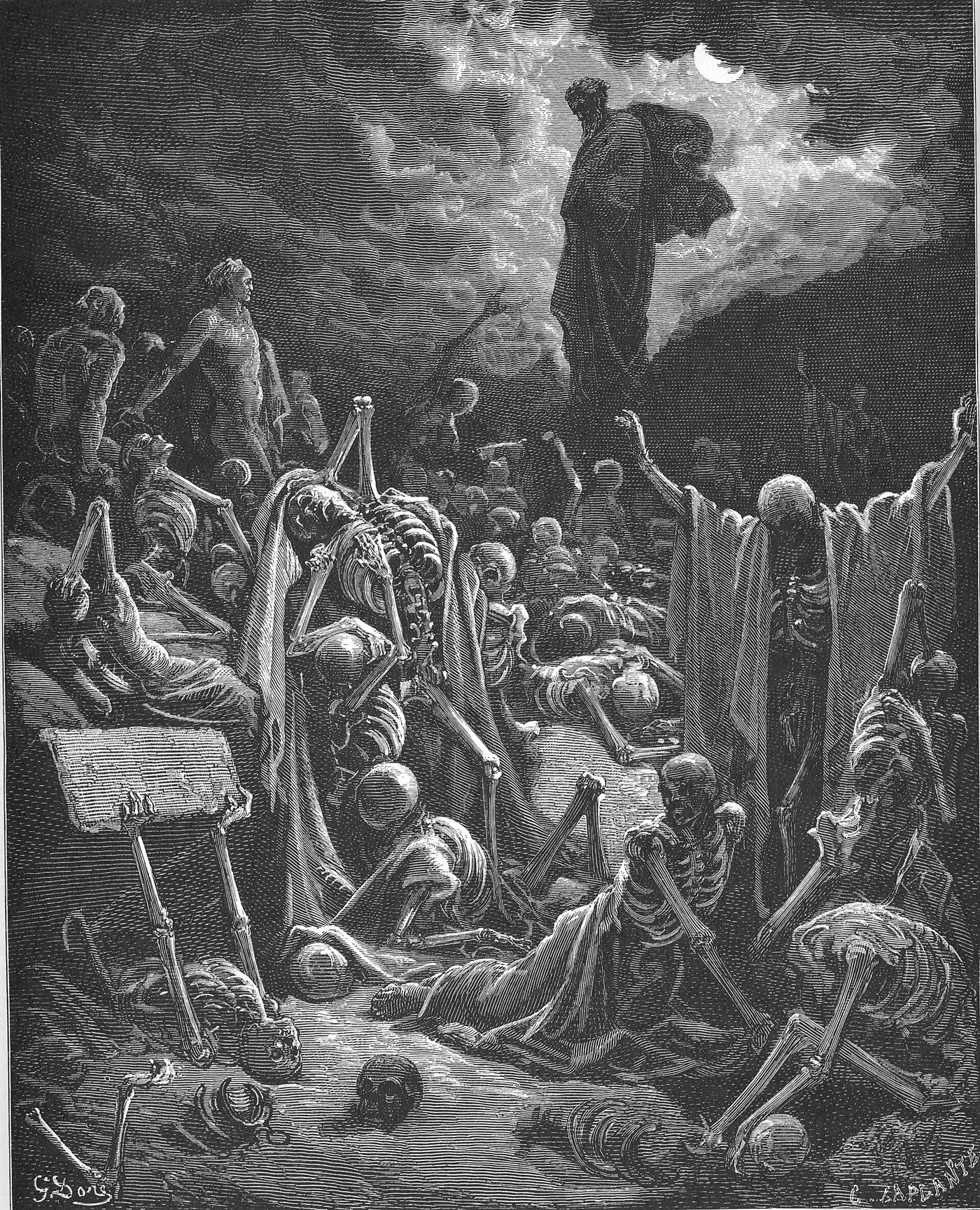 A visão do vale dos ossos secos, gravura de Gustave Doré