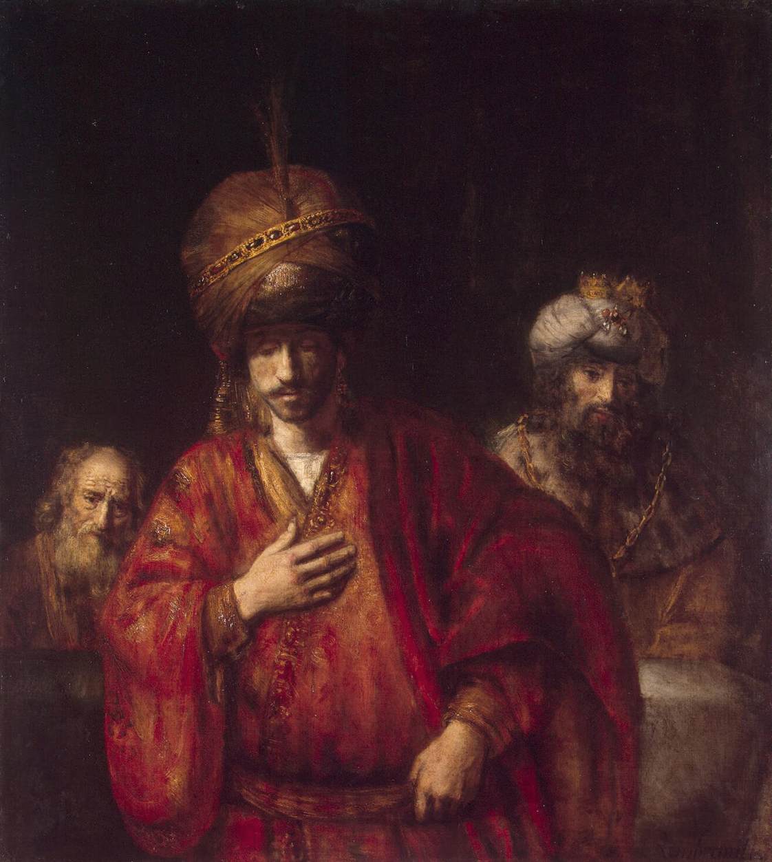 Hamã reconhece o seu destino, por Rembrandt