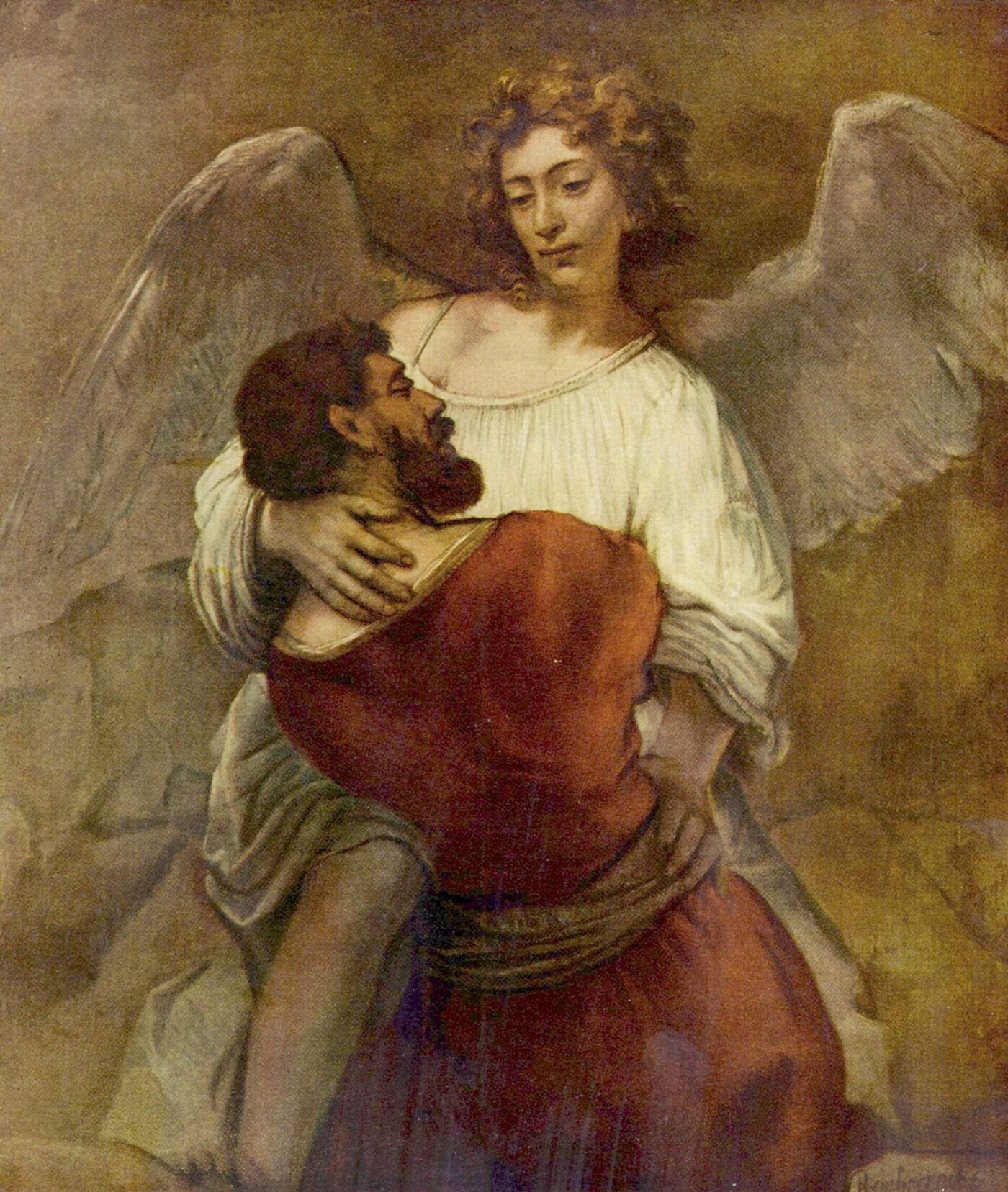 Jacó luta com o anjo, por Rembrandt