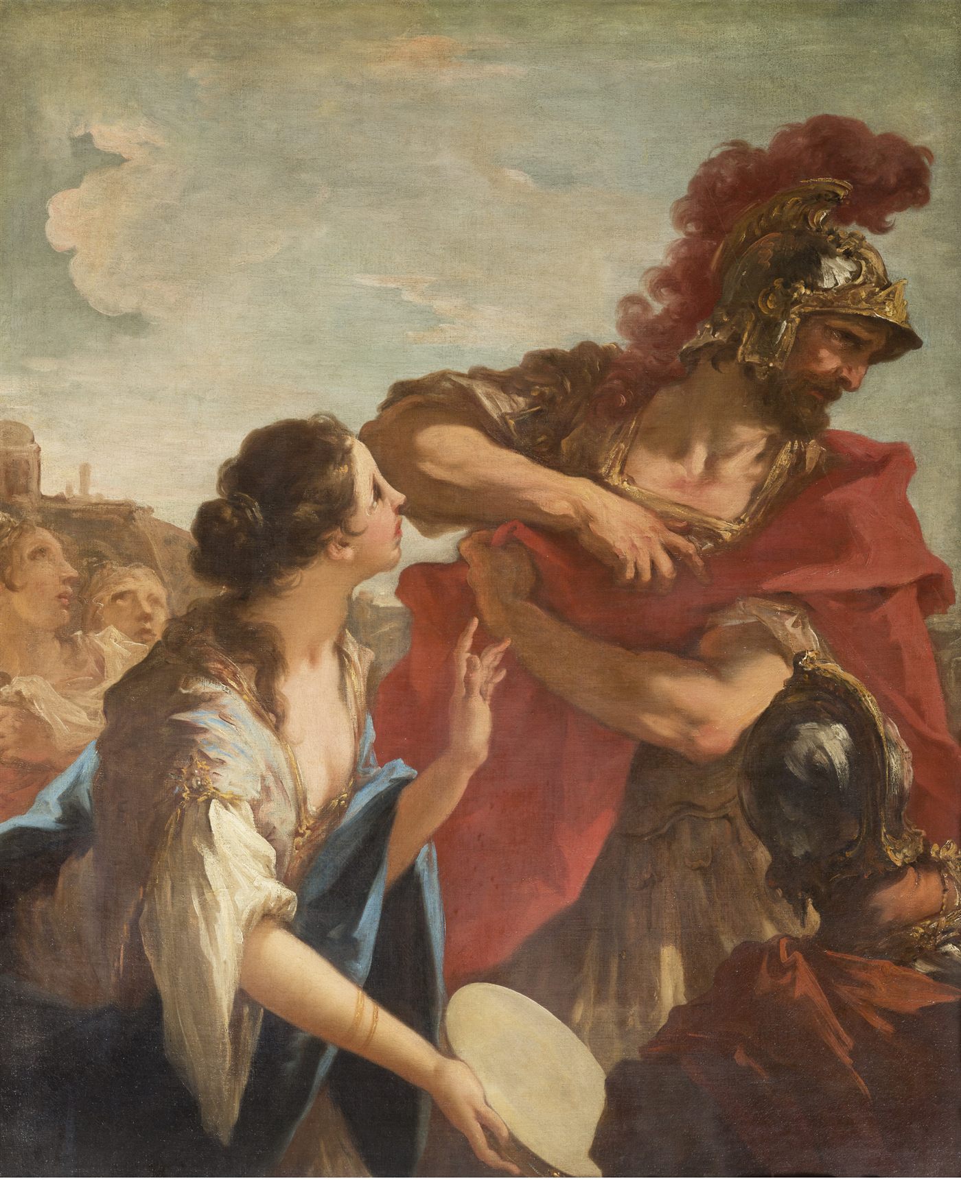 Jefté voltando da batalha encontra sua filha, por Giovanni Antonio Pellegrini