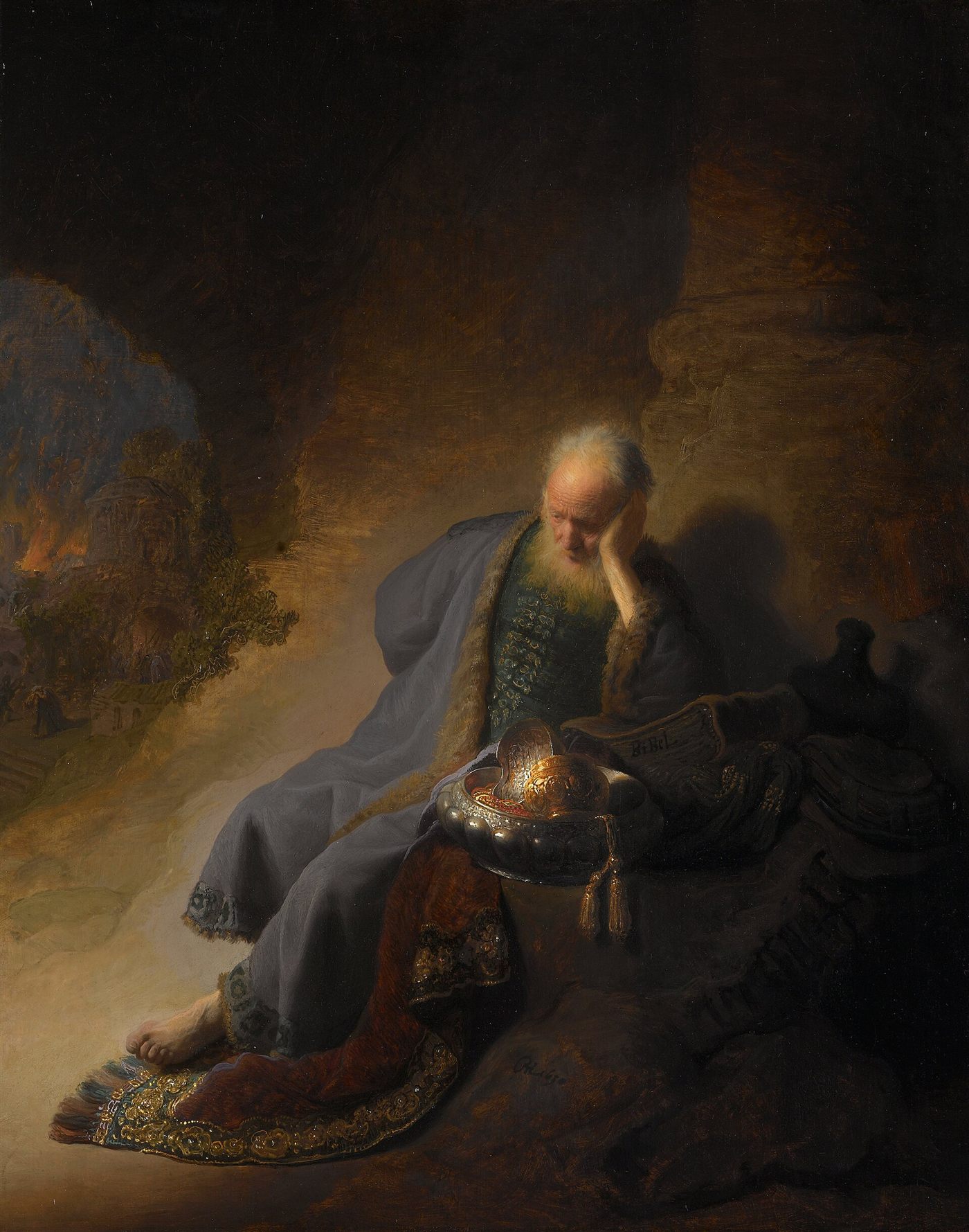 Jeremias lamentando a destruição de Jerusalém, por Rembrandt