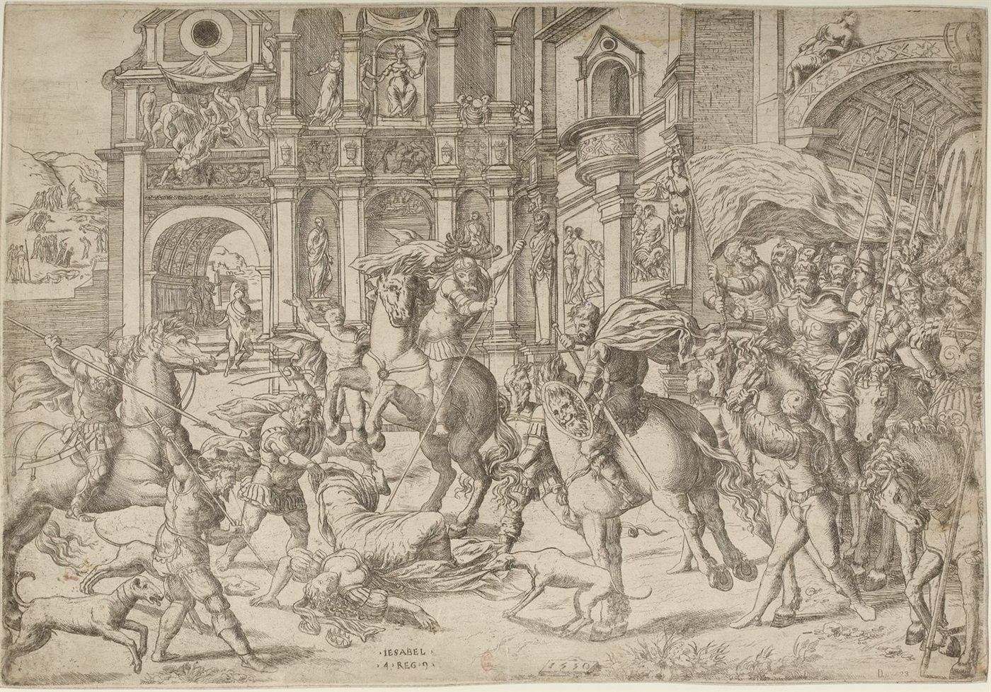 O Assassinato de Jezabel, gravura anônima da Escola de Fontainebleau