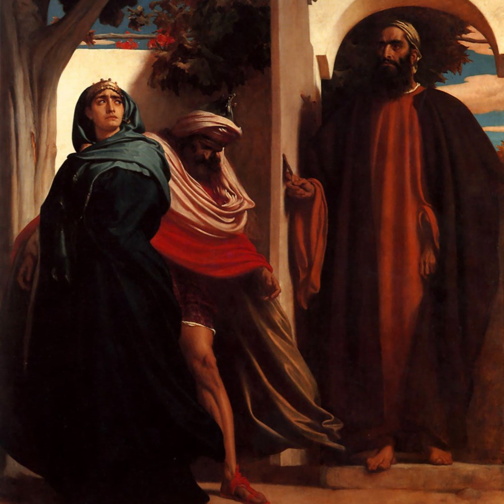 Jezabel e Acabe diante de Elias, pintura de Frederic Leighton