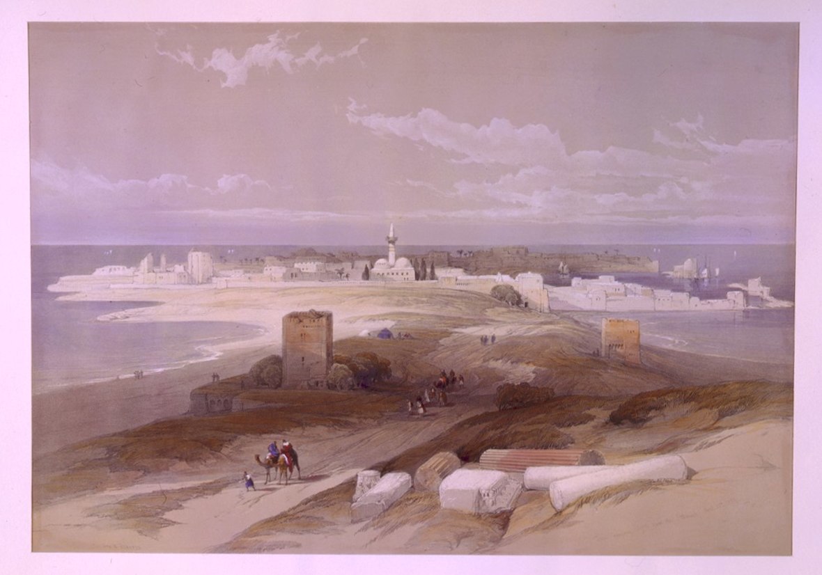 Tiro vista do istmo, litografia colorida de David Roberts