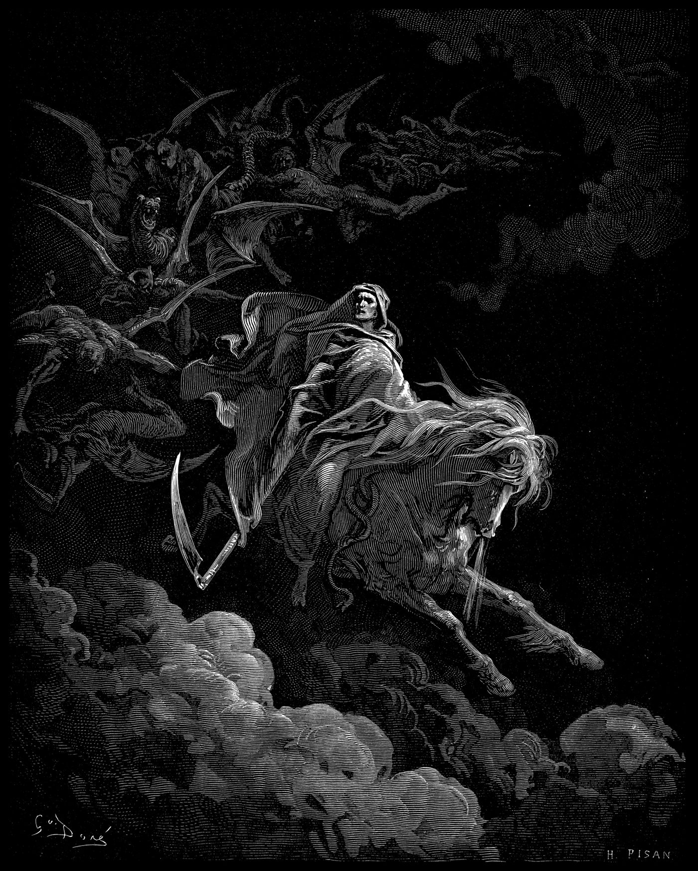 A Morte sobre o cavalo amarelo, gravura de Gustave Doré para o Apocalipse