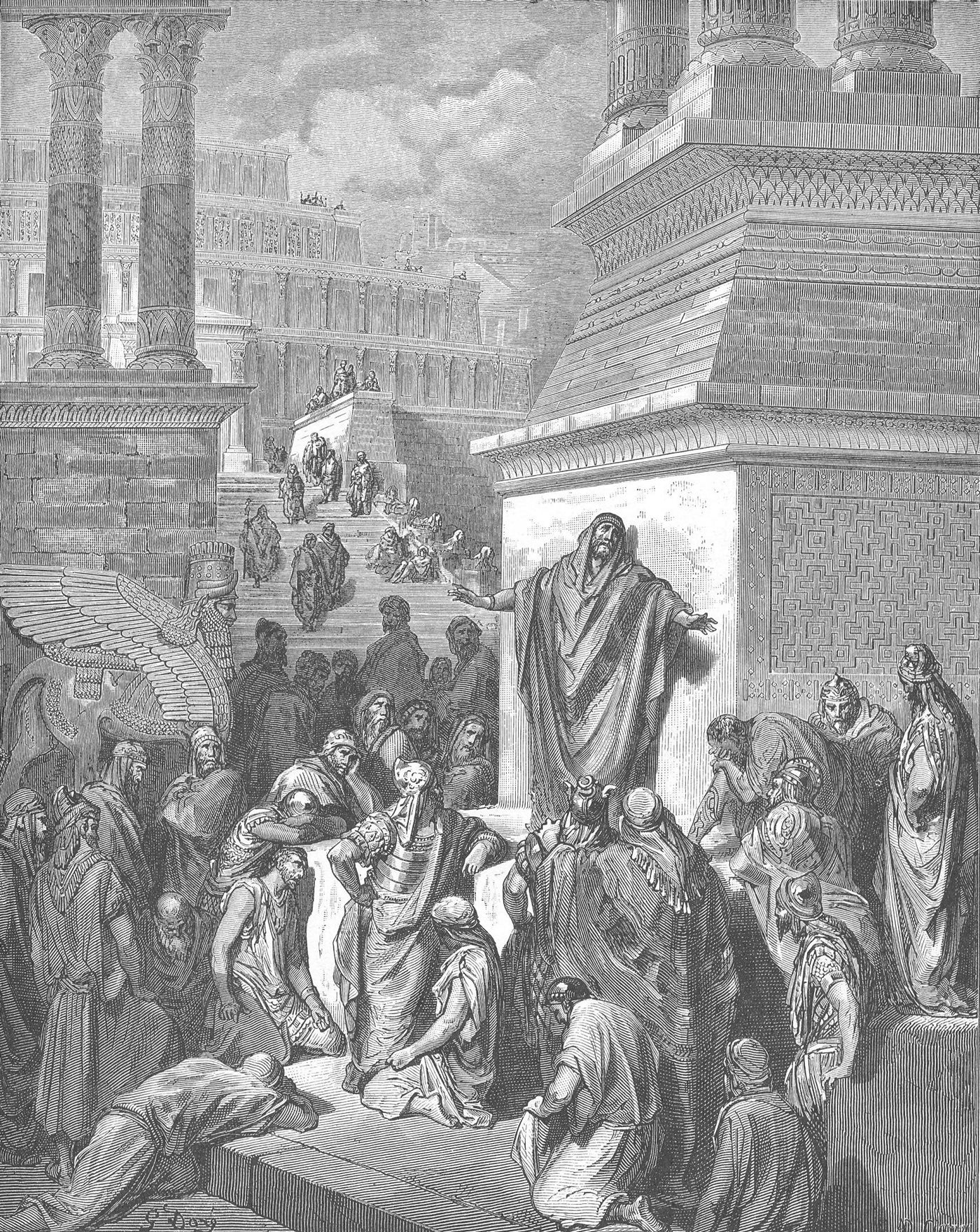 Jonas pregando aos ninivitas, gravura de Gustave Doré