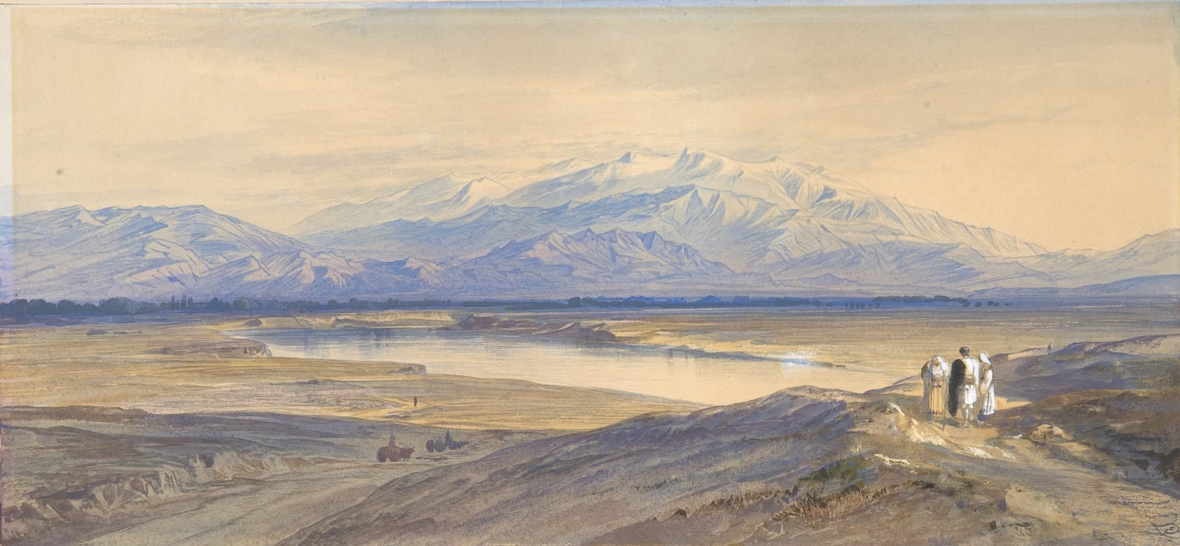 O monte Olimpo visto de Larissa, aquarela de Edward Lear