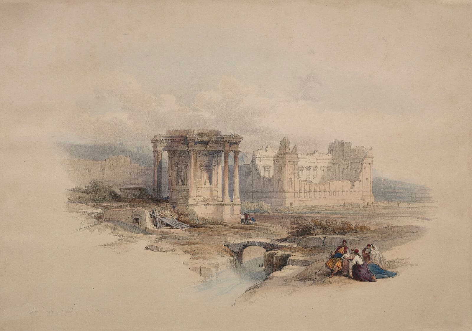 O templo circular de Baalbek, litografia de David Roberts