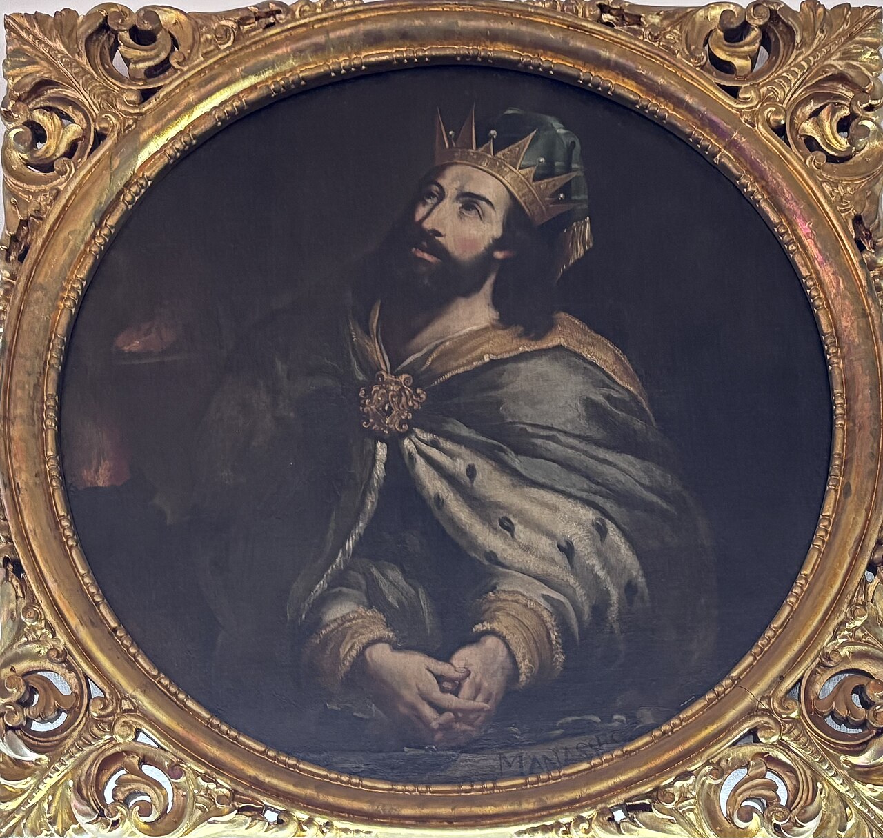 Manassés, rei de Judá, em pintura colonial atribuída a Javier Goríbar