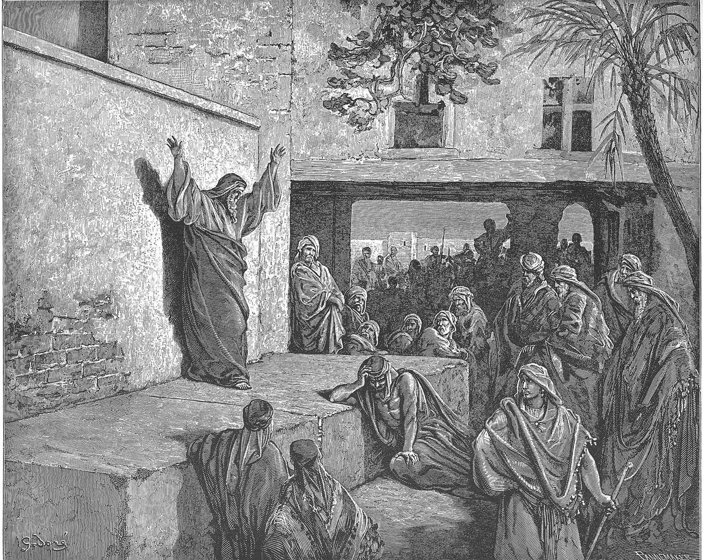 O profeta Miqueias exortando o povo de Israel, gravura de Gustave Doré