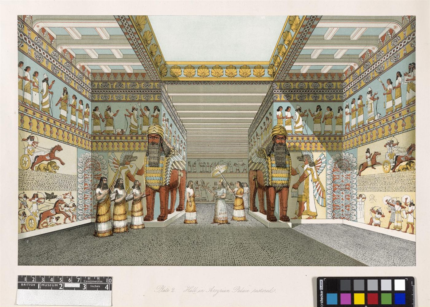 Restauração de um palácio assírio de Nínive, gravura de Layard