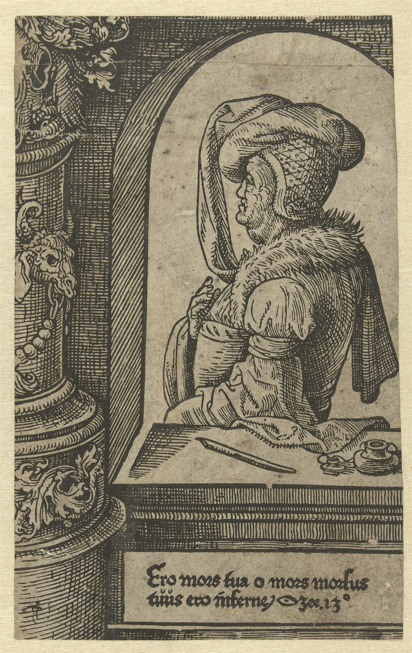 O profeta Oseias com pena e tinteiro, gravura de Jacob Cornelisz. van Oostsanen