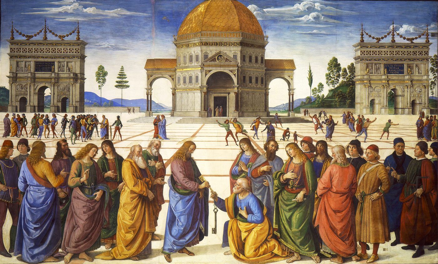 Cristo entrega as chaves a Pedro, afresco de Perugino