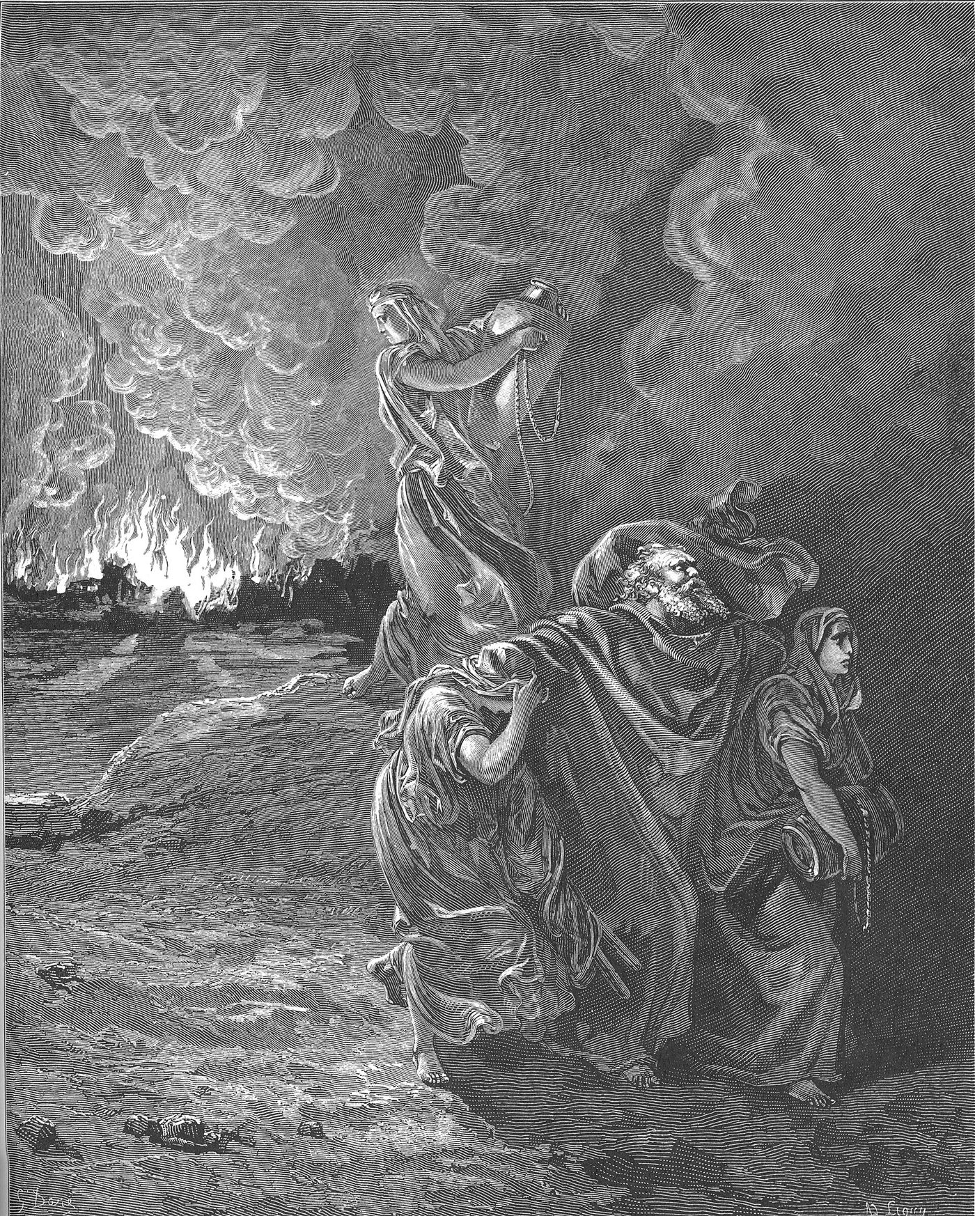 Ló foge enquanto Sodoma e Gomorra ardem, gravura de Gustave Doré