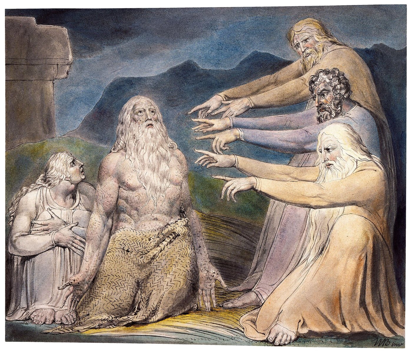 Jó repreendido por seus amigos, aquarela de William Blake