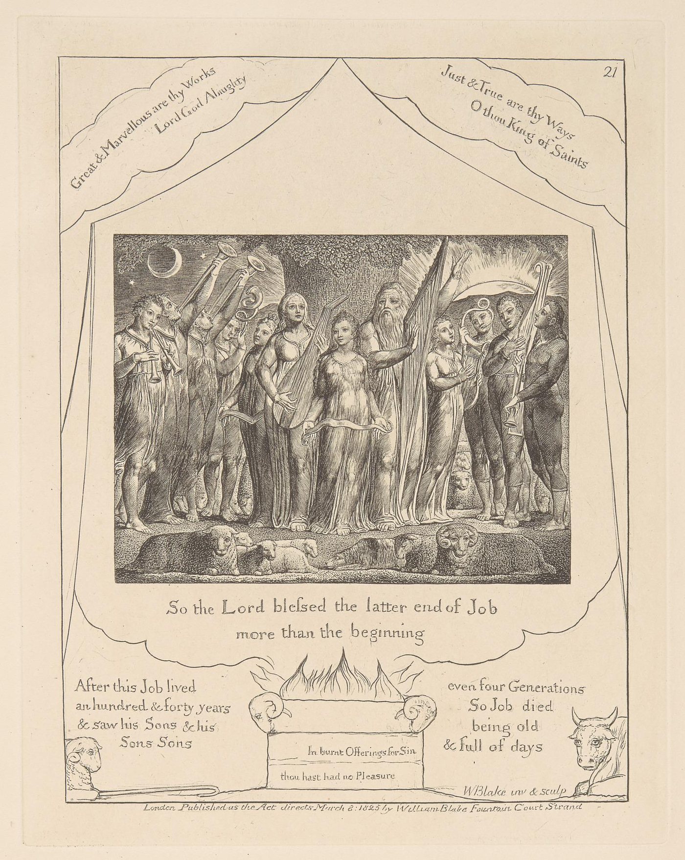 A família de Jó restaurada à prosperidade, gravura de William Blake