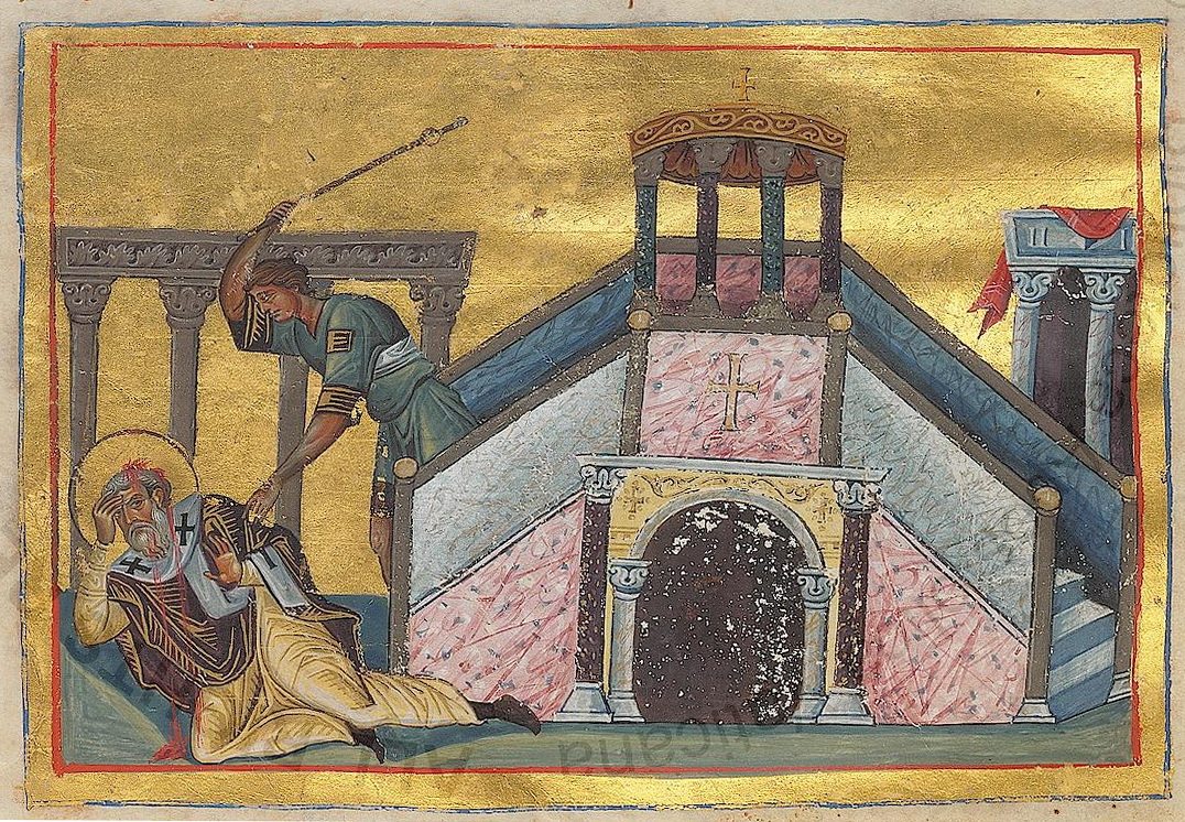 O martírio de Tiago, o Justo, miniatura do Menológio de Basílio II