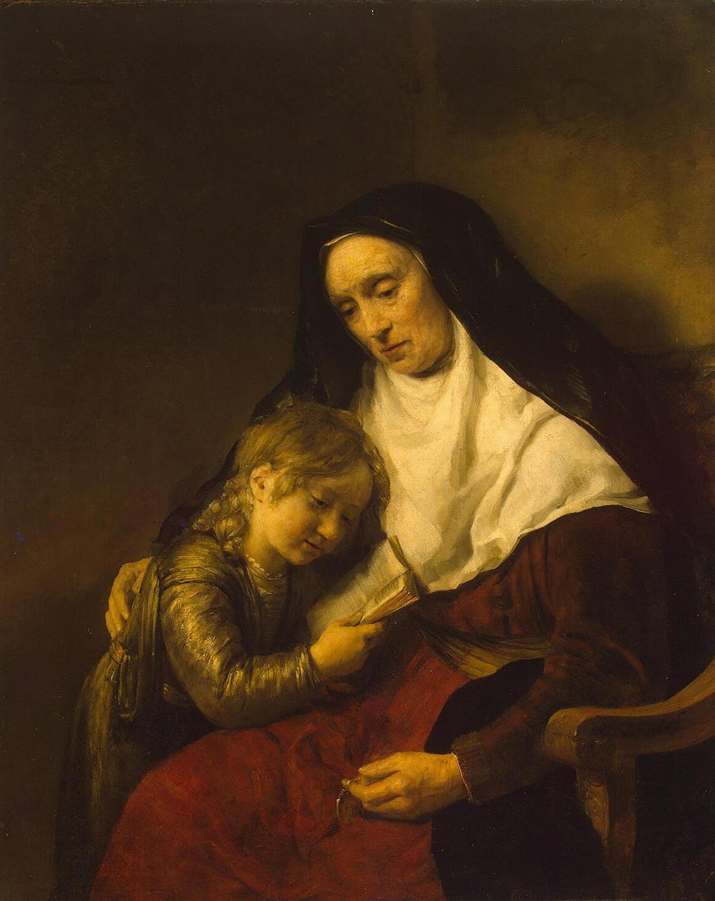 Timóteo aprendendo as Escrituras com a avó, pintura do círculo de Rembrandt