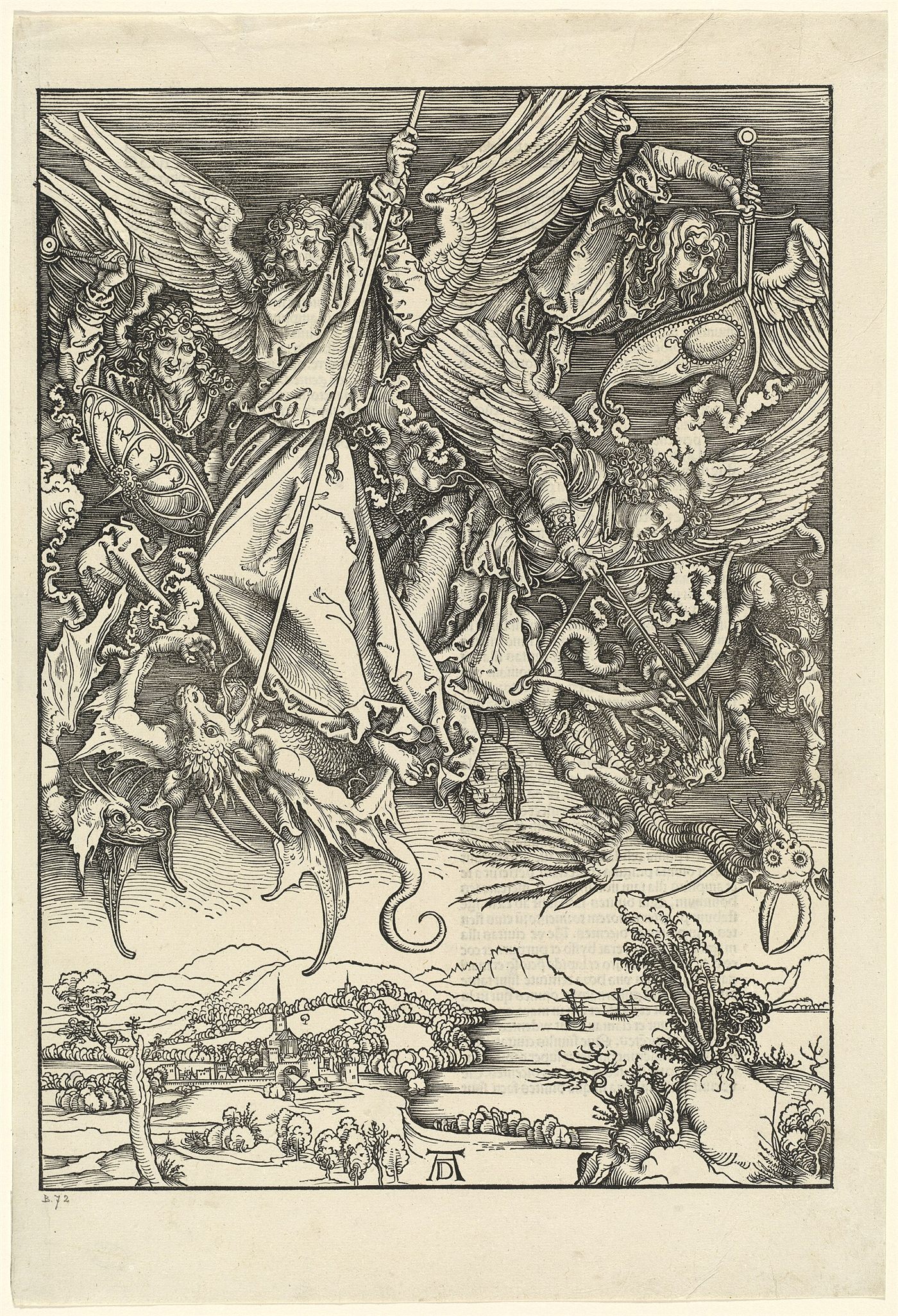 São Miguel combatendo o dragão, xilogravura de Albrecht Dürer