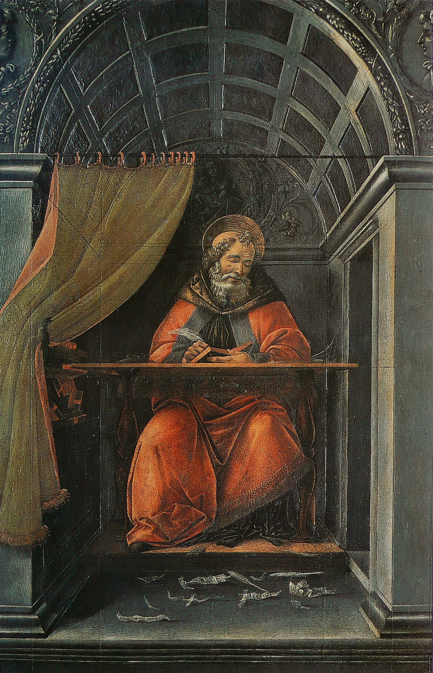 Santo Agostinho em seu estúdio, pintura de Sandro Botticelli: o bispo de Hipona escrevendo