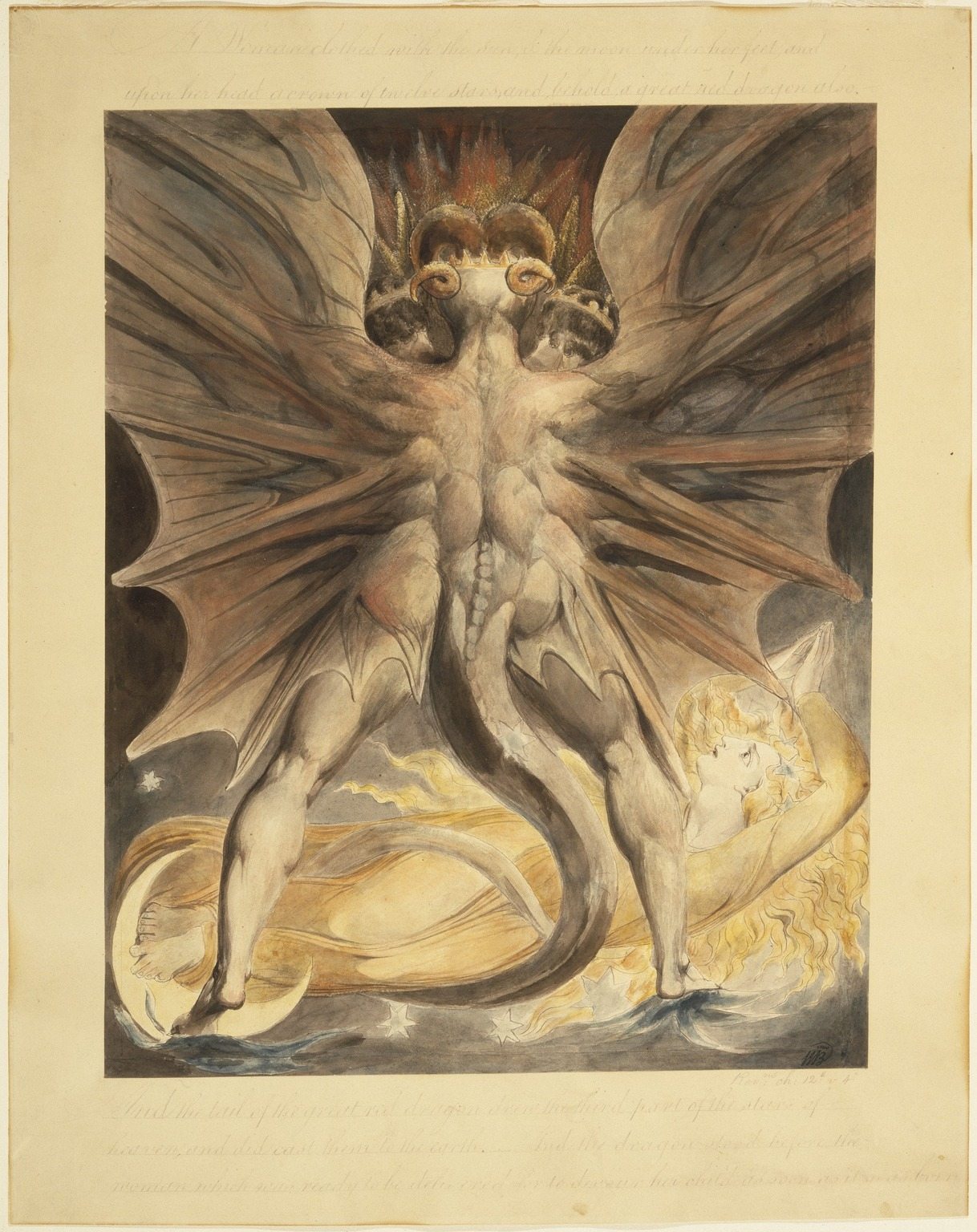 O Grande Dragão Vermelho e a Mulher Vestida de Sol, aquarela de William Blake