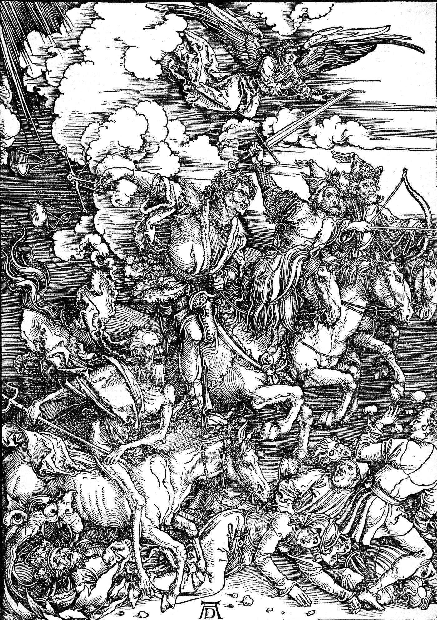 Os Quatro Cavaleiros do Apocalipse, xilogravura de Albrecht Dürer