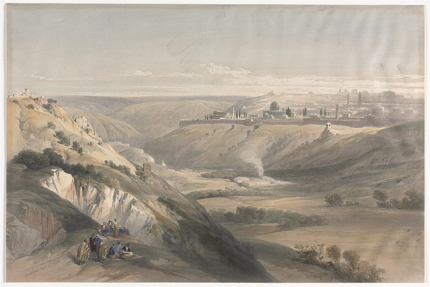 Jerusalém vista do Monte das Oliveiras, litografia colorida de David Roberts