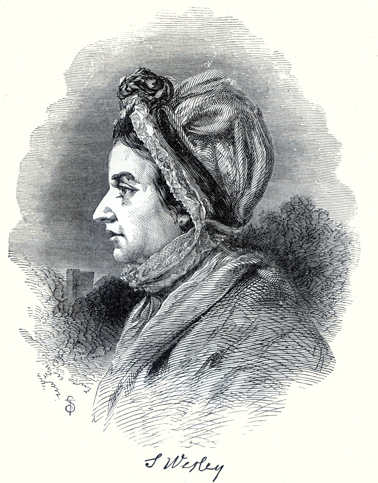 Susanna Wesley, mãe de John Wesley, gravura de 1884