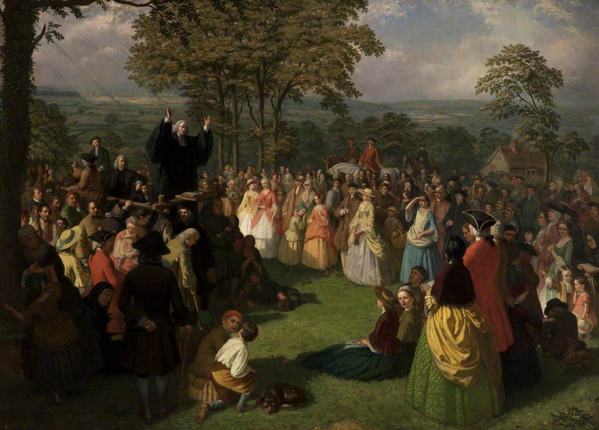 George Whitefield pregando ao ar livre em Bolton, pintura de Thomas Walley
