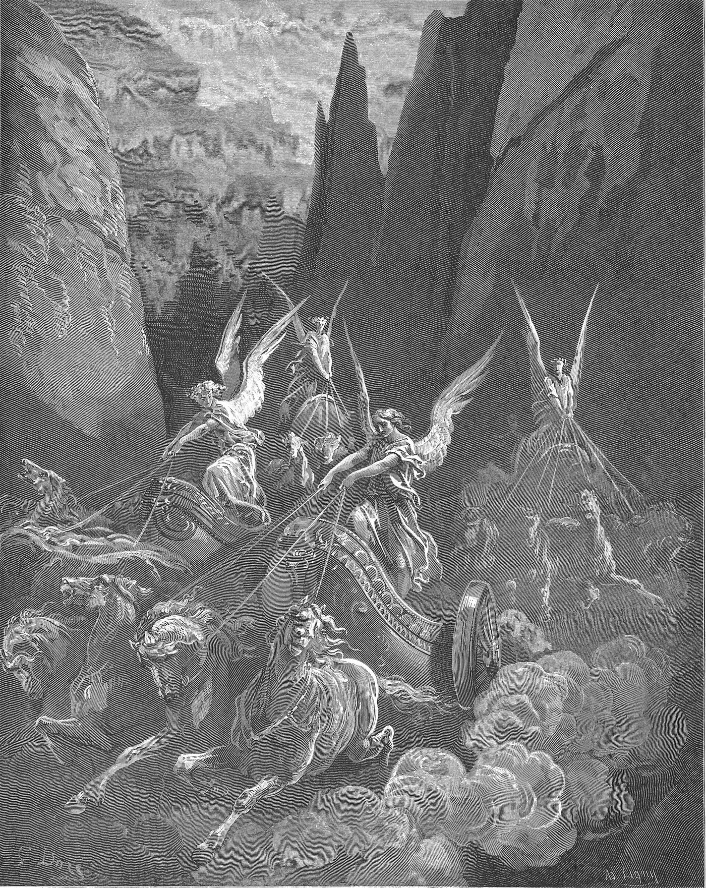 A visão das quatro carruagens, gravura de Gustave Doré